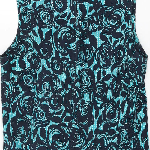 Preview Womens Blue Floral Cotton Bodycon Size 10 Sweetheart Zip