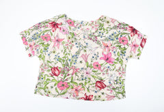 Marks and Spencer Womens Pink Floral Polyester Basic Blouse Size 22 V-Neck