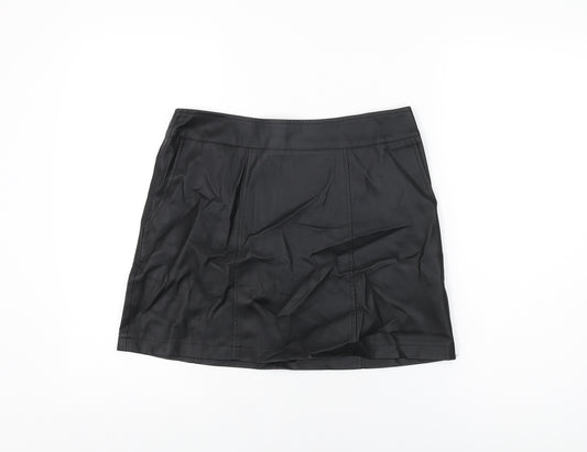 NEXT Womens Black Polyurethane Mini Skirt Size 12 Zip