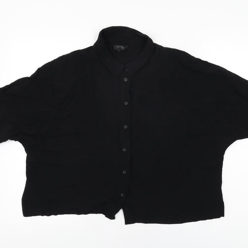 Topshop Womens Black Viscose Basic Button-Up Size 16 Collared