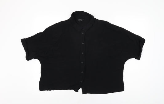 Topshop Womens Black Viscose Basic Button-Up Size 16 Collared