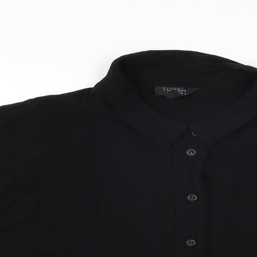 Topshop Womens Black Viscose Basic Button-Up Size 16 Collared