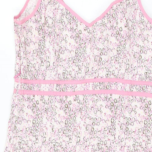 NEXT Womens Pink Floral Cotton Shift Size 14 V-Neck Zip