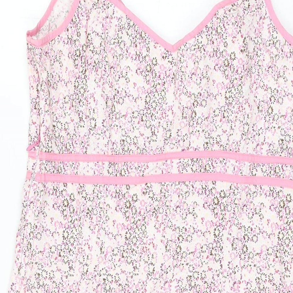 NEXT Womens Pink Floral Cotton Shift Size 14 V-Neck Zip