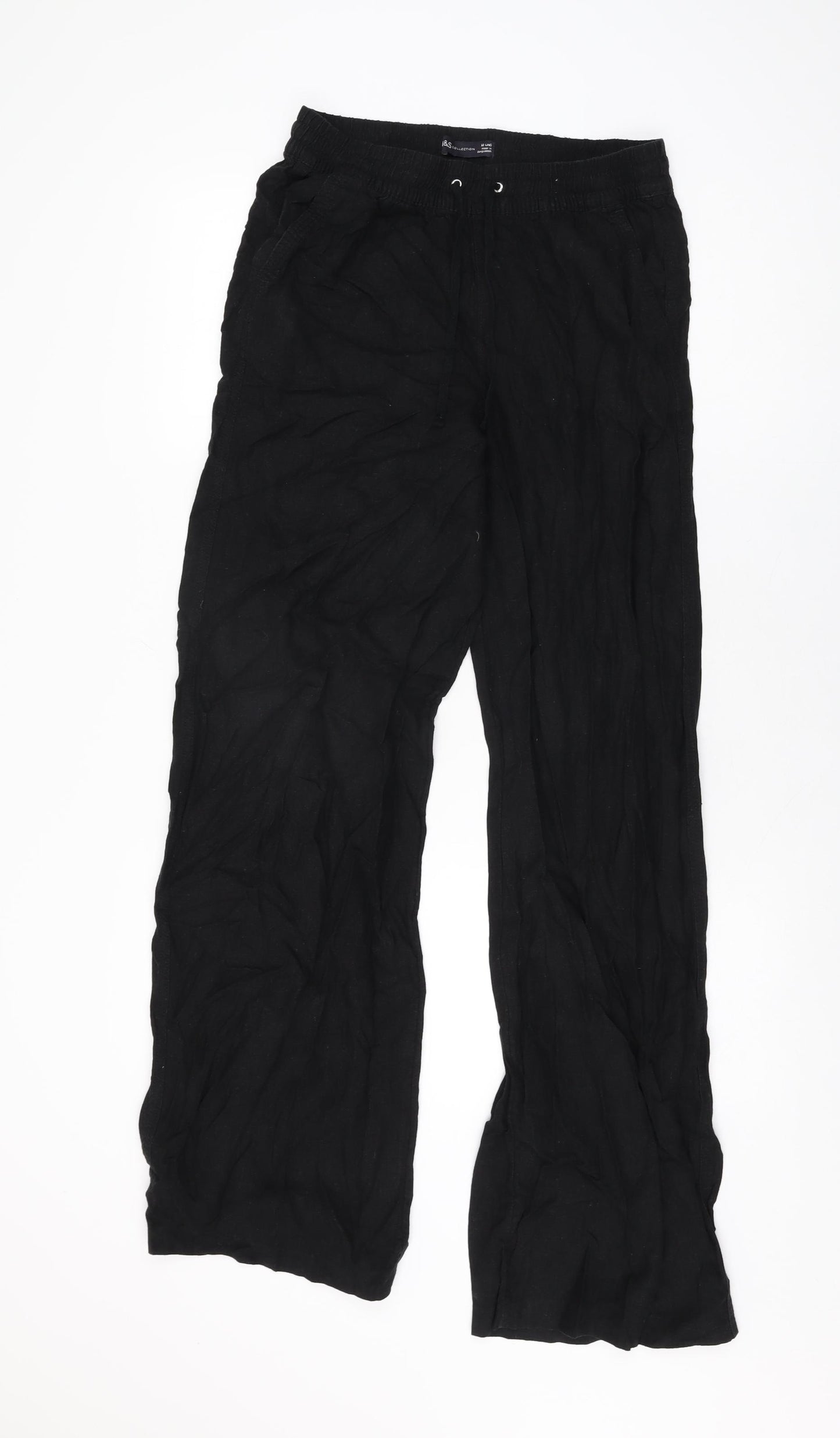 Marks and Spencer Womens Black Linen Trousers Size 10 L32.5 in Regular Drawstring