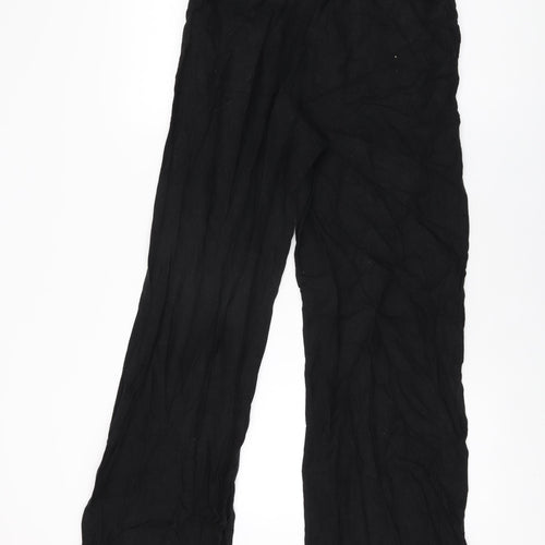 Marks and Spencer Womens Black Linen Trousers Size 10 L32.5 in Regular Drawstring