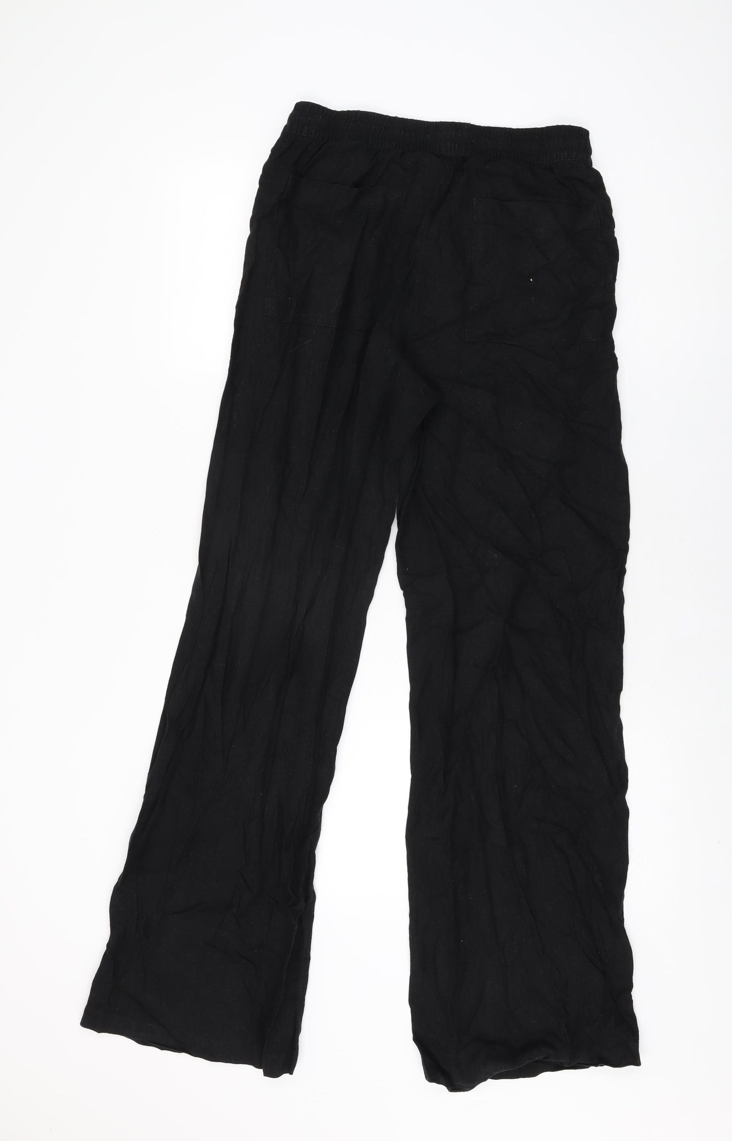 Marks and Spencer Womens Black Linen Trousers Size 10 L32.5 in Regular Drawstring