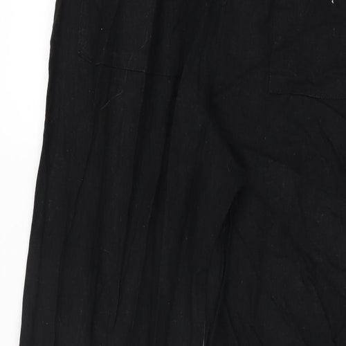 Marks and Spencer Womens Black Linen Trousers Size 10 L32.5 in Regular Drawstring