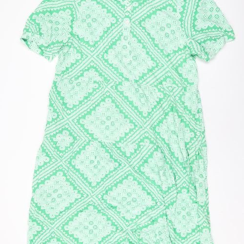 Marks and Spencer Womens Green Geometric Viscose A-Line Size 18 Round Neck Button