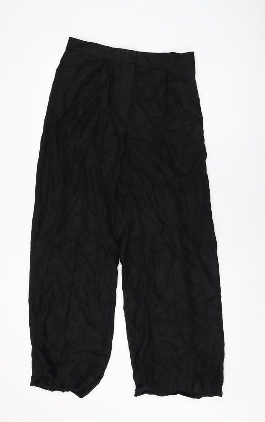 Marks and Spencer Womens Black Linen Trousers Size 12 L30.5 in Regular Zip