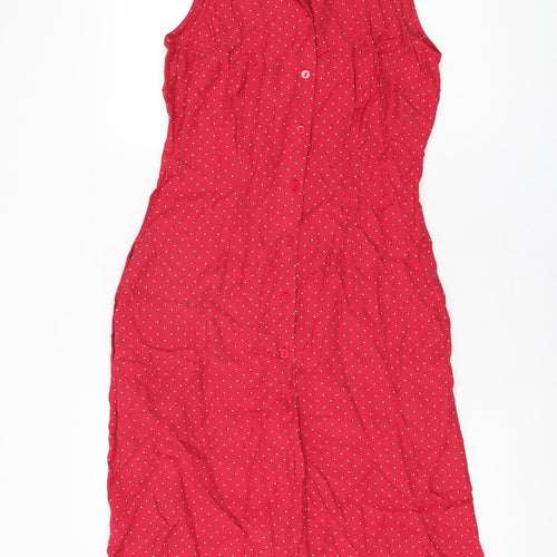 St Michael Womens Red Polka Dot Viscose Shirt Dress Size 10 Collared Button