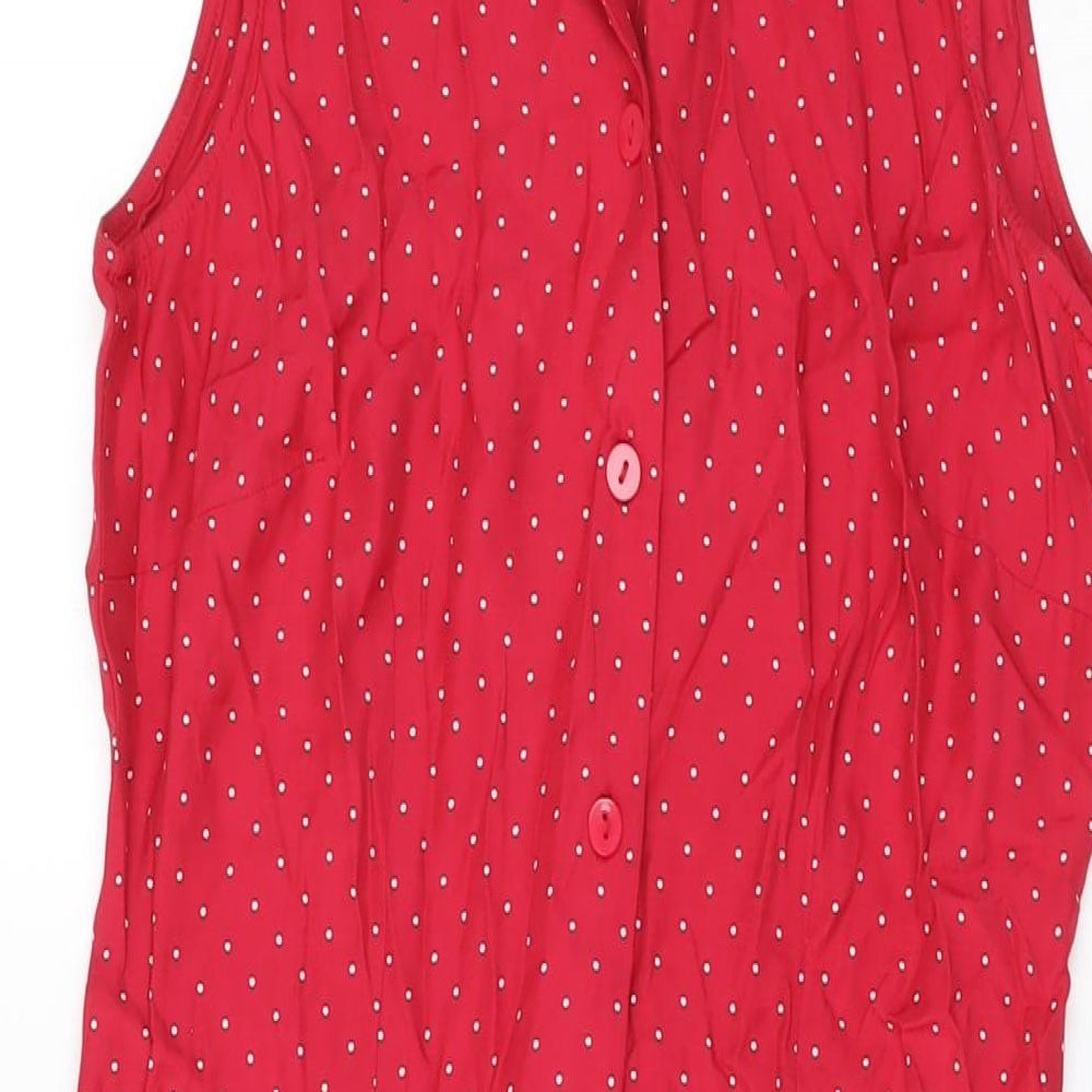 St Michael Womens Red Polka Dot Viscose Shirt Dress Size 10 Collared Button