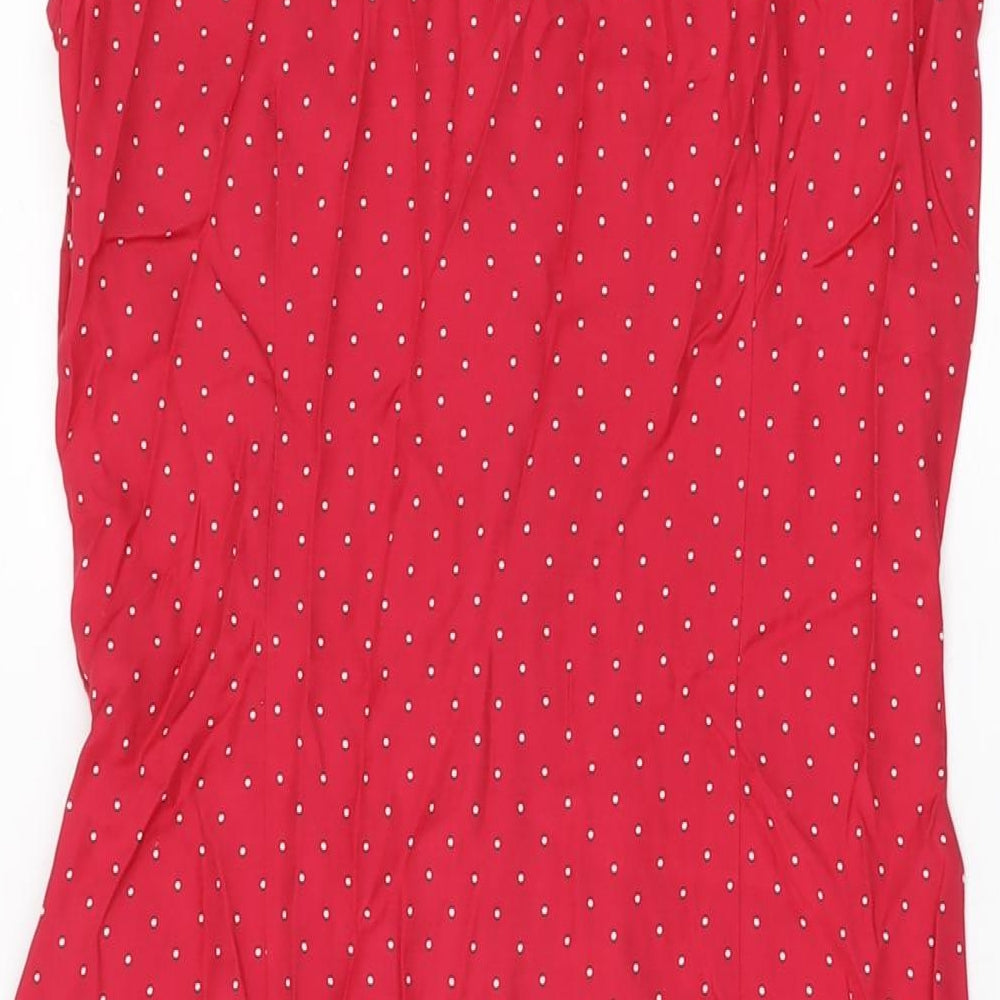 St Michael Womens Red Polka Dot Viscose Shirt Dress Size 10 Collared Button