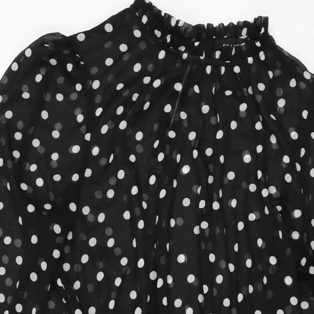 New Look Womens Black Polka Dot Polyester Skater Dress Size 14 Round Neck Button