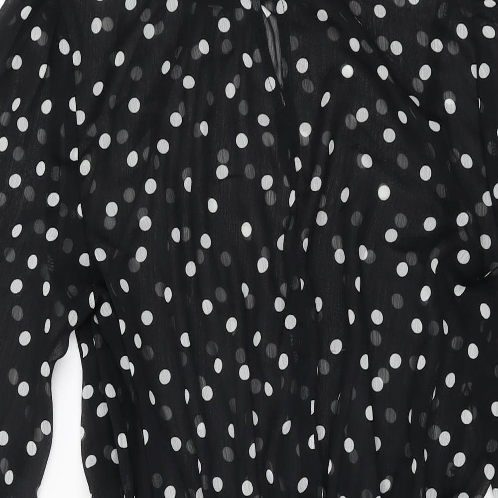 New Look Womens Black Polka Dot Polyester Skater Dress Size 14 Round Neck Button