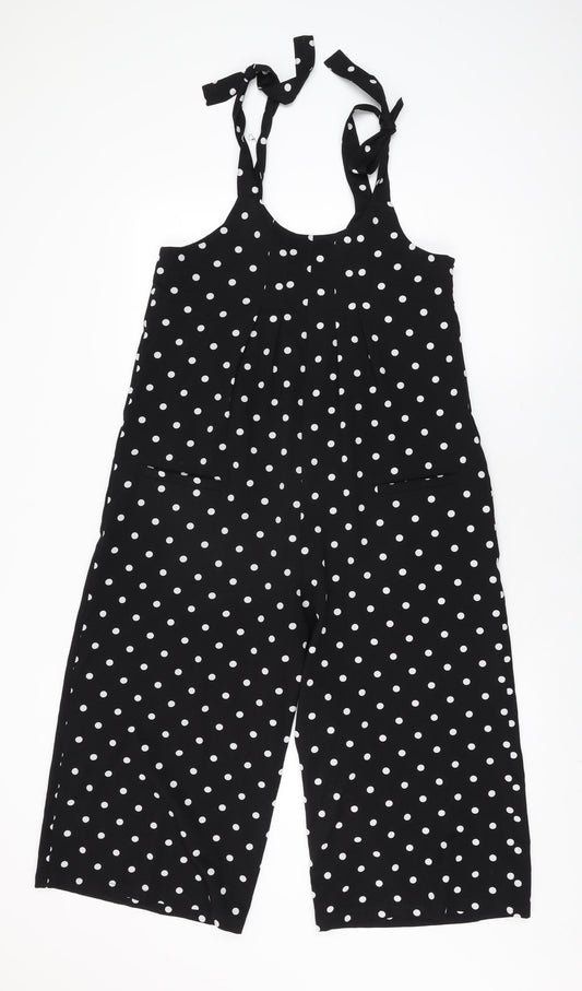 Mango Womens Black Polka Dot Polyester Jumpsuit One-Piece Size M L19 in Zip