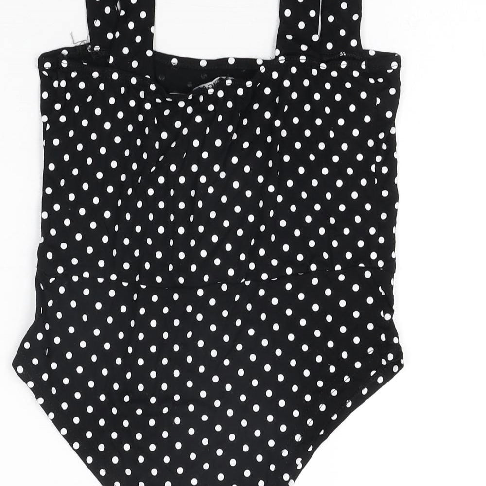 Nasty Gal Womens Black Polka Dot Viscose Bodysuit One-Piece Size 8 Snap