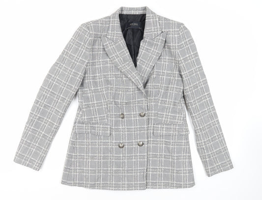 Zara Womens Grey Plaid Jacket Blazer Size L Button