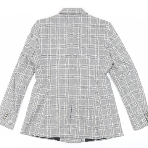 Zara Womens Grey Plaid Jacket Blazer Size L Button