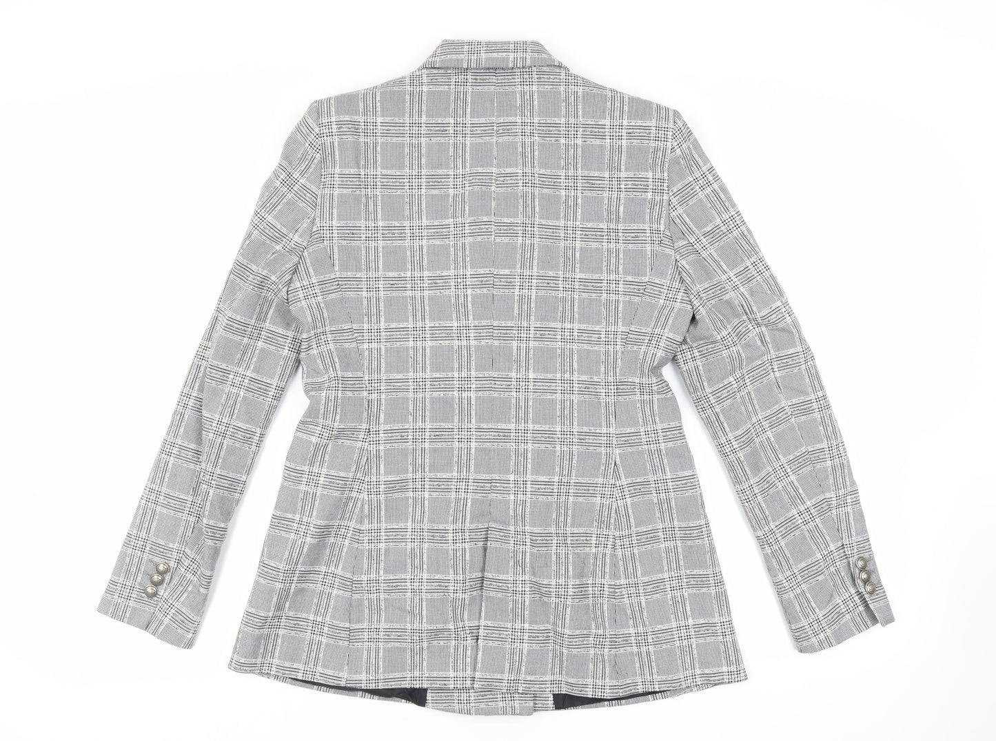 Zara Womens Grey Plaid Jacket Blazer Size L Button