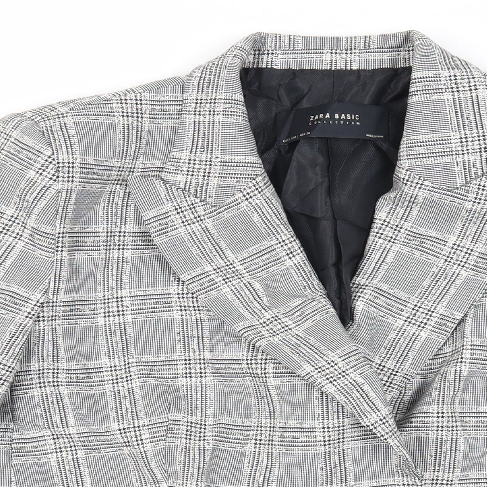 Zara Womens Grey Plaid Jacket Blazer Size L Button