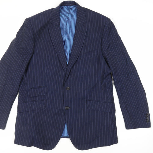 Marks and Spencer Mens Blue Striped Wool Jacket Suit Jacket Size 44 Regular