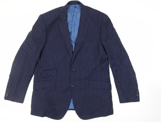 Marks and Spencer Mens Blue Striped Wool Jacket Suit Jacket Size 44 Regular