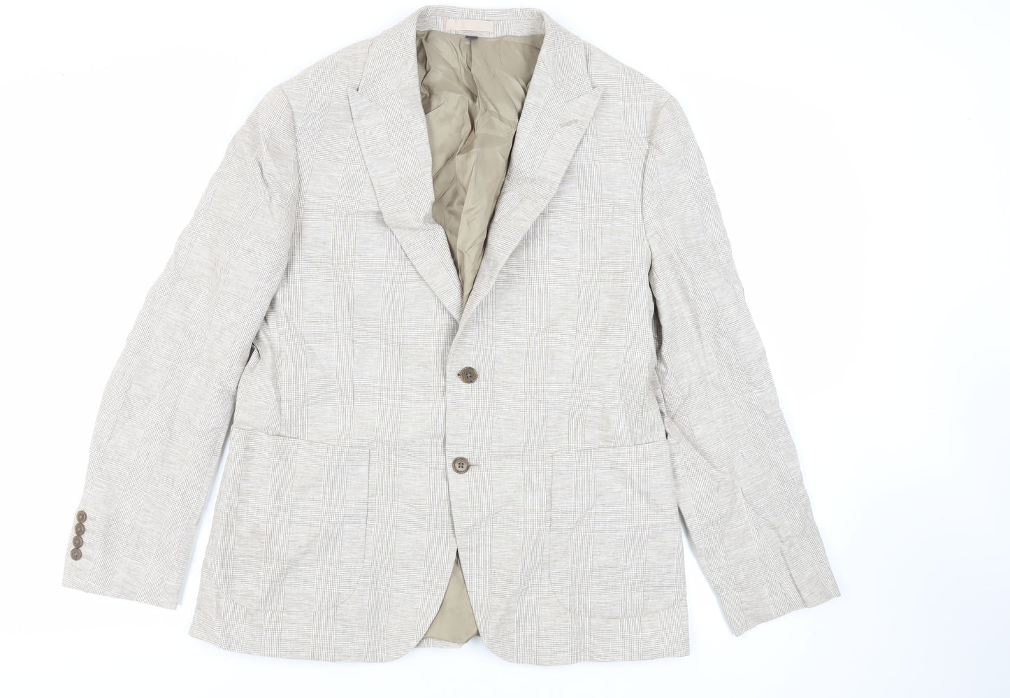 Marks and Spencer Mens Beige Plaid Linen Jacket Suit Jacket Size 42 Regular