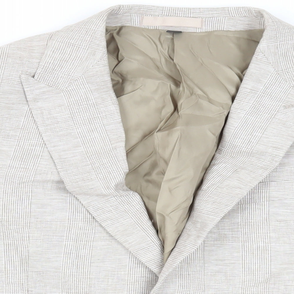 Marks and Spencer Mens Beige Plaid Linen Jacket Suit Jacket Size 42 Regular