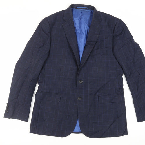 Savoy Taylors Guild Mens Blue Plaid Wool Jacket Suit Jacket Size 42 Regular