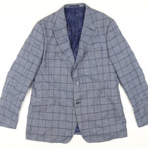 Marks and Spencer Mens Blue Check Linen Jacket Suit Jacket Size 44 Regular