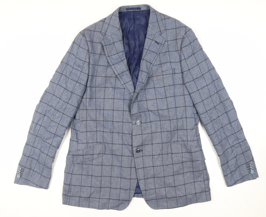 Marks and Spencer Mens Blue Check Linen Jacket Suit Jacket Size 44 Regular