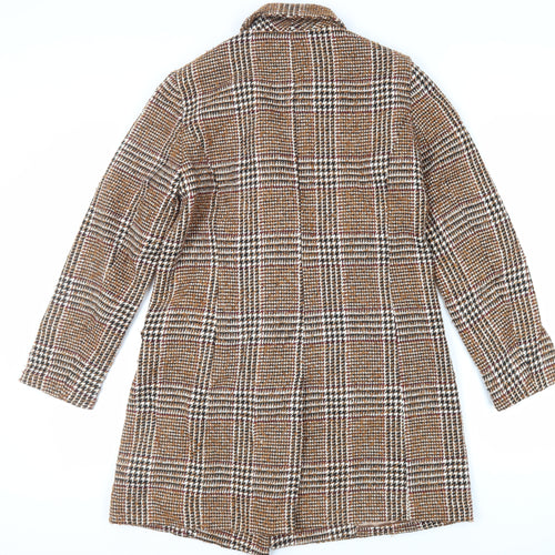 Rue de Femme Womens Brown Plaid Pea Coat Coat Size S Button