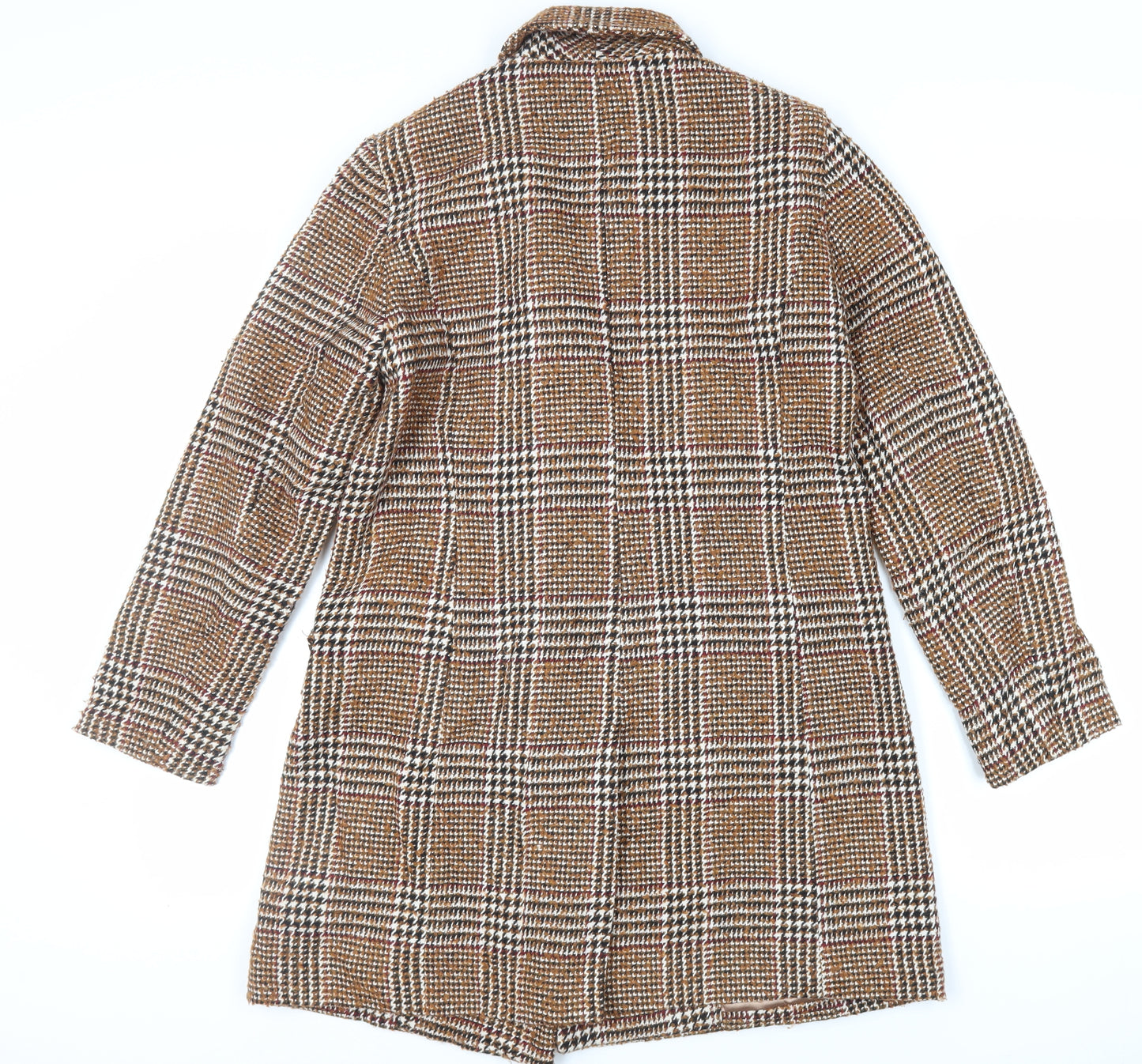 Rue de Femme Womens Brown Plaid Pea Coat Coat Size S Button