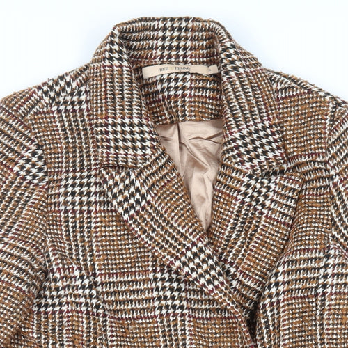 Rue de Femme Womens Brown Plaid Pea Coat Coat Size S Button