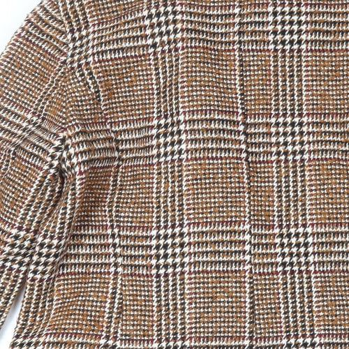 Rue de Femme Womens Brown Plaid Pea Coat Coat Size S Button