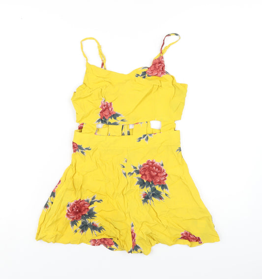 Topshop Womens Yellow Floral Viscose Playsuit One-Piece Size 8 Zip