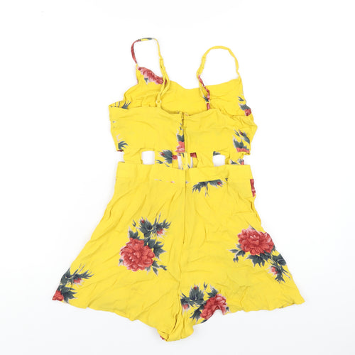 Topshop Womens Yellow Floral Viscose Playsuit One-Piece Size 8 Zip