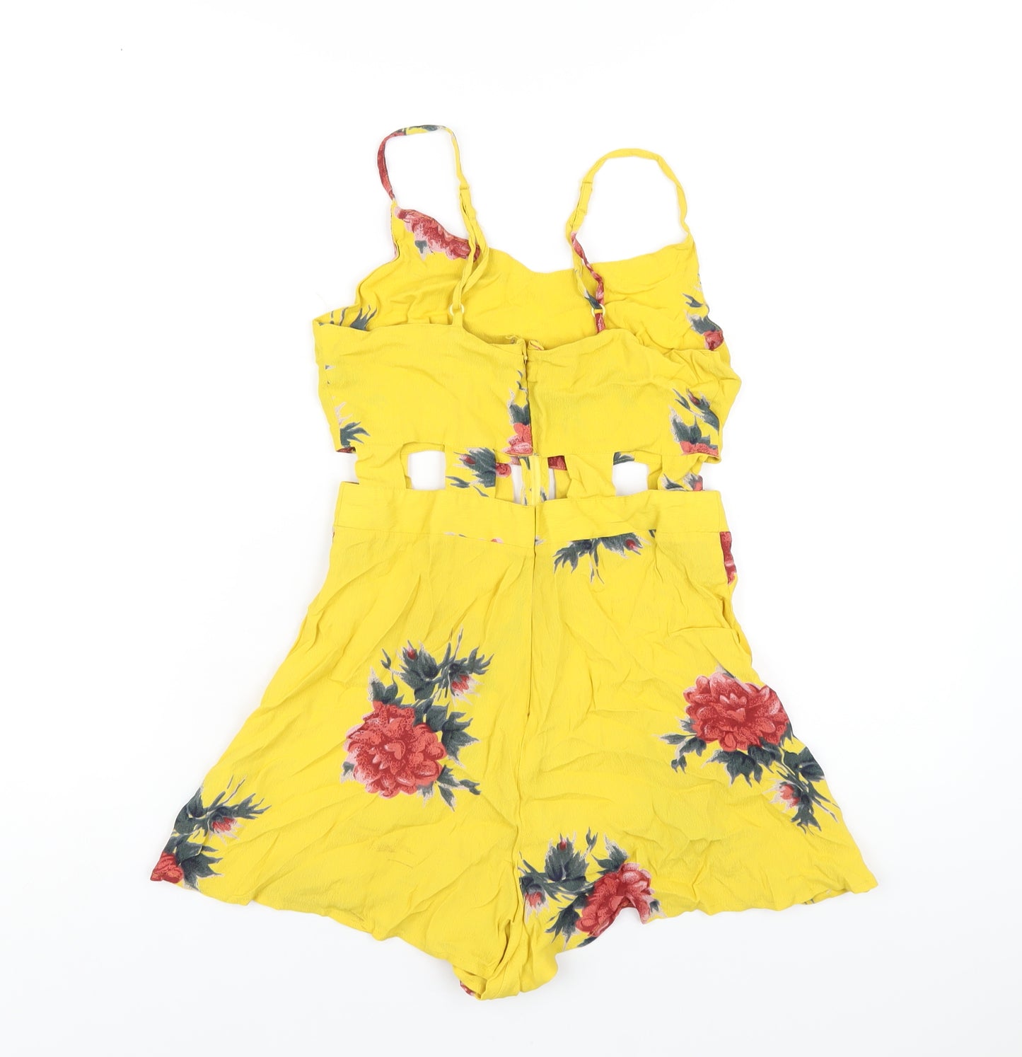 Topshop Womens Yellow Floral Viscose Playsuit One-Piece Size 8 Zip