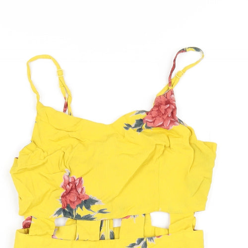 Topshop Womens Yellow Floral Viscose Playsuit One-Piece Size 8 Zip