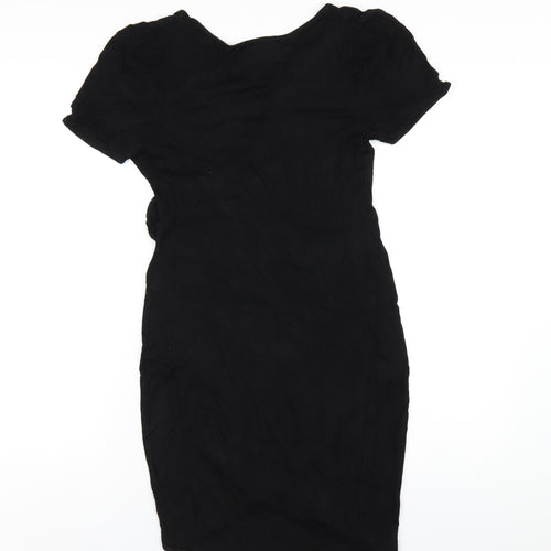 Zara Womens Black Viscose Bodycon Size L V-Neck Pullover