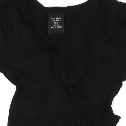 Zara Womens Black Viscose Bodycon Size L V-Neck Pullover