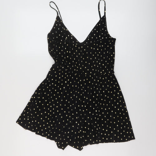 Topshop Womens Black Polka Dot Polyester Playsuit One-Piece Size 8 Pullover