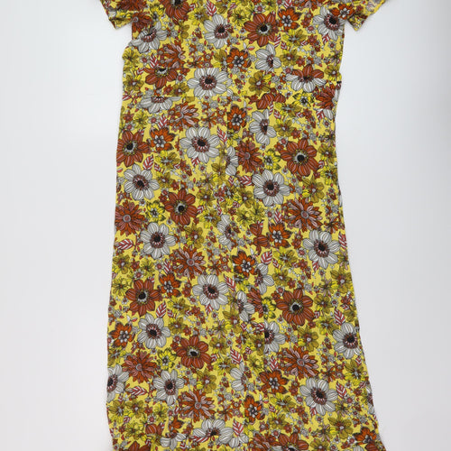 Apricot Womens Yellow Floral Viscose A-Line Size 14 V-Neck Zip