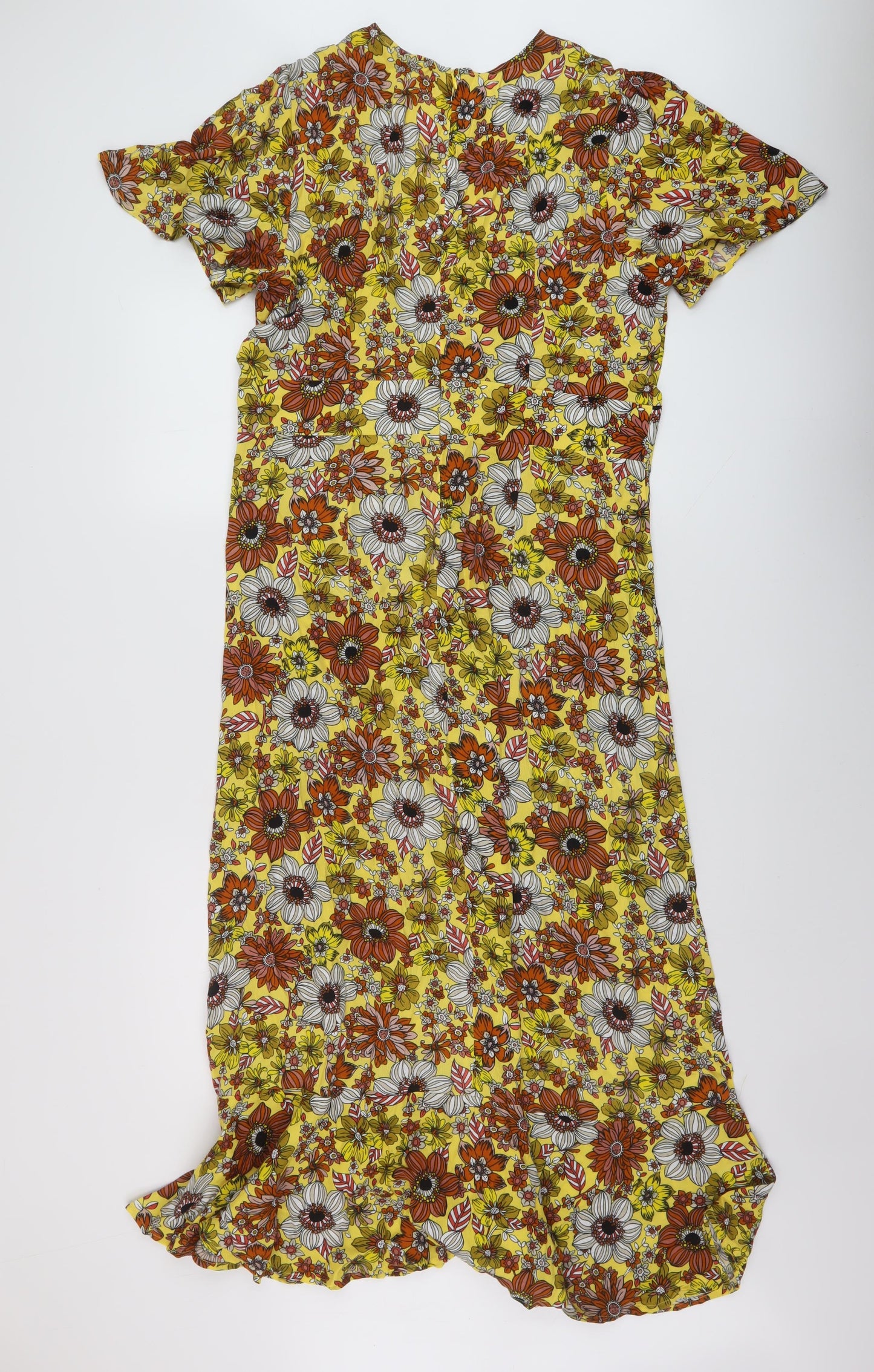 Apricot Womens Yellow Floral Viscose A-Line Size 14 V-Neck Zip