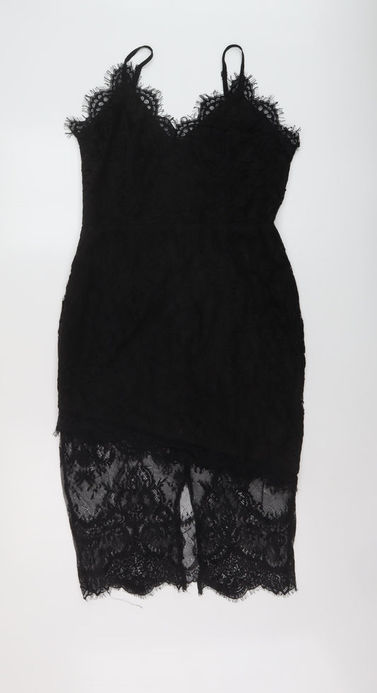 Missguided Womens Black Polyester Bodycon Size 14 V-Neck Zip