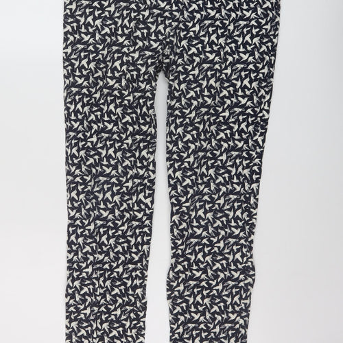 Oasis Womens Blue Geometric Cotton Trousers Size 10 L26 in Regular Zip