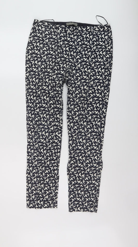 Oasis Womens Blue Geometric Cotton Trousers Size 10 L26 in Regular Zip