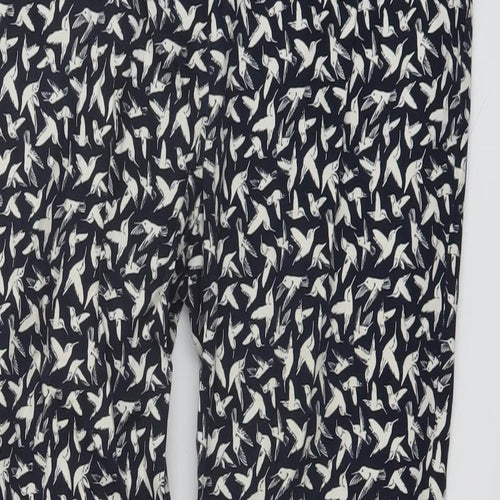 Oasis Womens Blue Geometric Cotton Trousers Size 10 L26 in Regular Zip