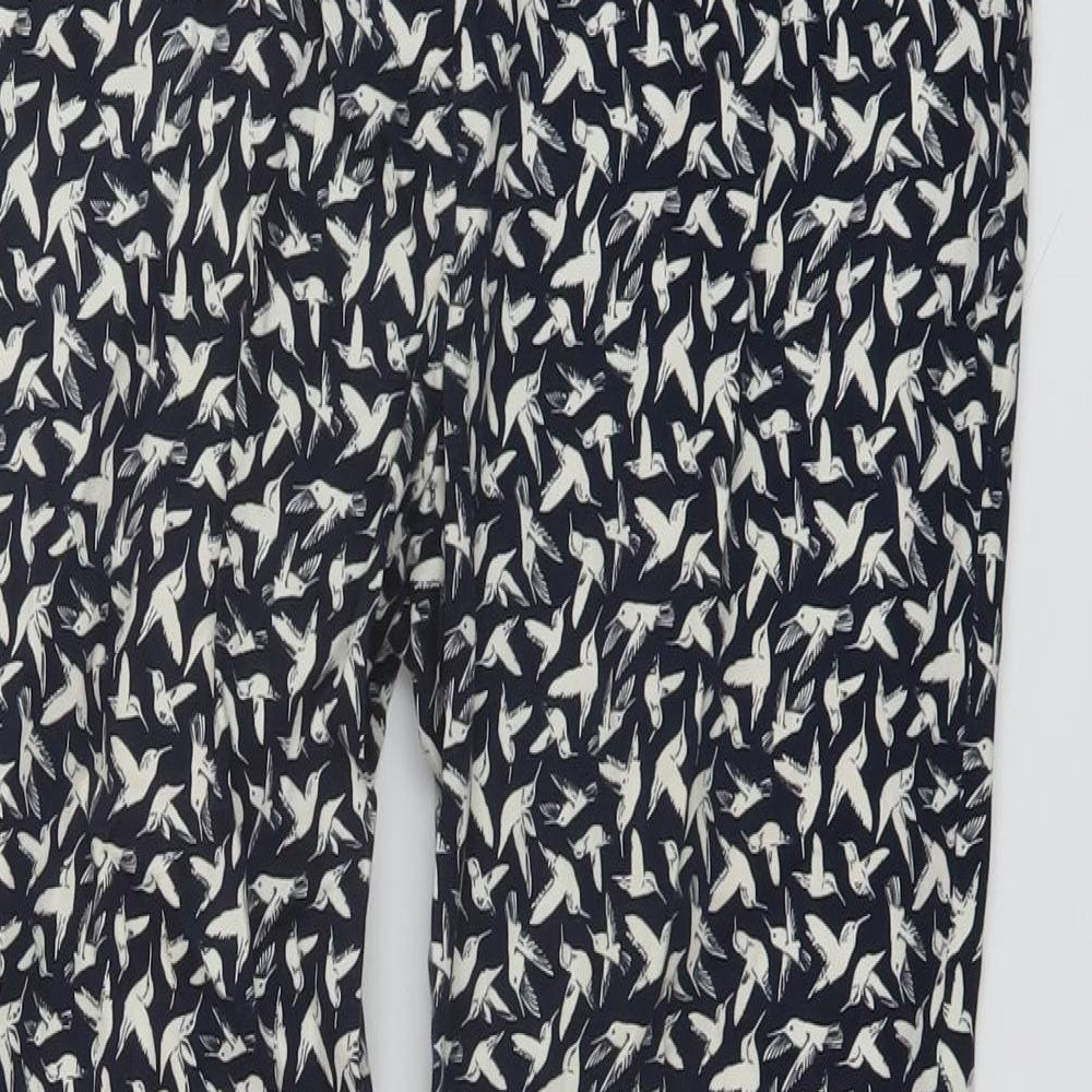 Oasis Womens Blue Geometric Cotton Trousers Size 10 L26 in Regular Zip